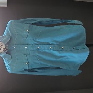 Blue button up top